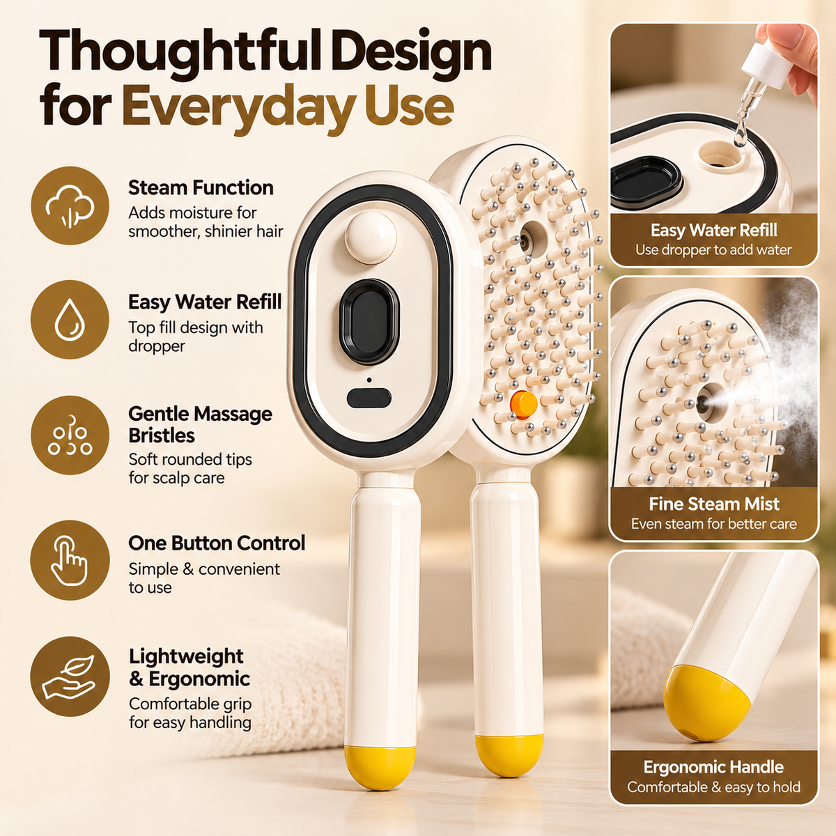 3-in-1 Steam Hair Brush Comb – For Smooth & Manageable Hair
